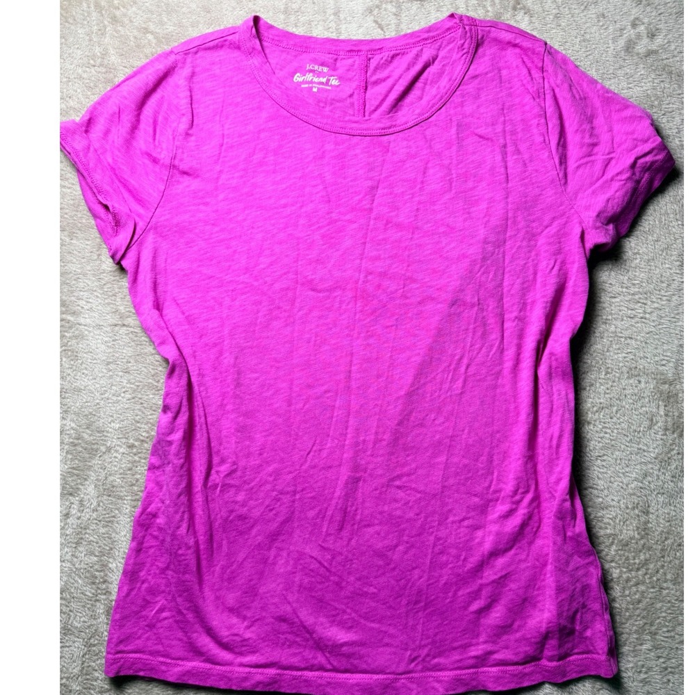 J.Crew Girlfriend Tee Womens Medium Fuchsia Pink Cotton Slub Short Sleeve Shirt